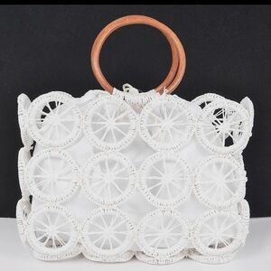Elegant White Tote with Wooden Handles